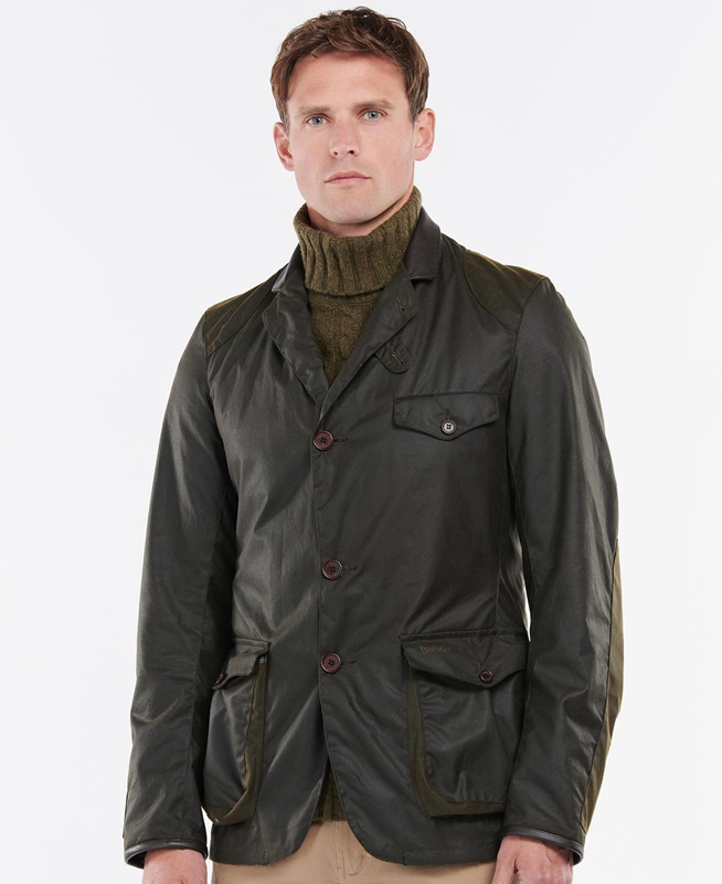 Men's Barbour Beacon Sports Waxed Jackets Olive | AQWN-71302