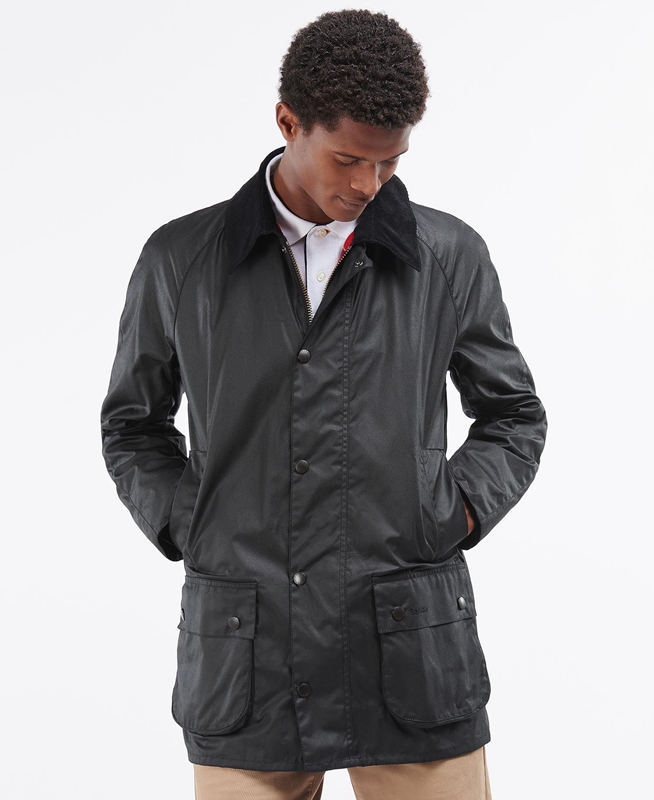 Men's Barbour Beausby Waxed Jackets Black | PTKR-59872