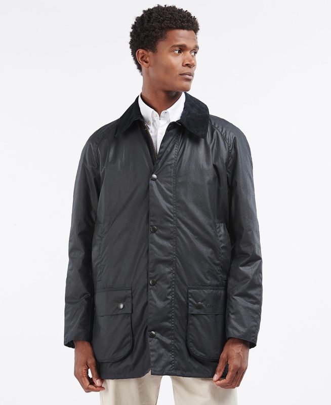 Men's Barbour Beausby Waxed Jackets Navy | MJZN-40129