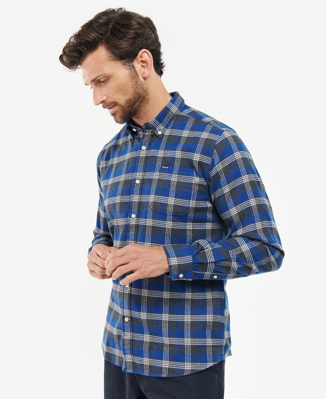 Men's Barbour Brockwell Tailored Fit Shirts Blue | YGWV-58769