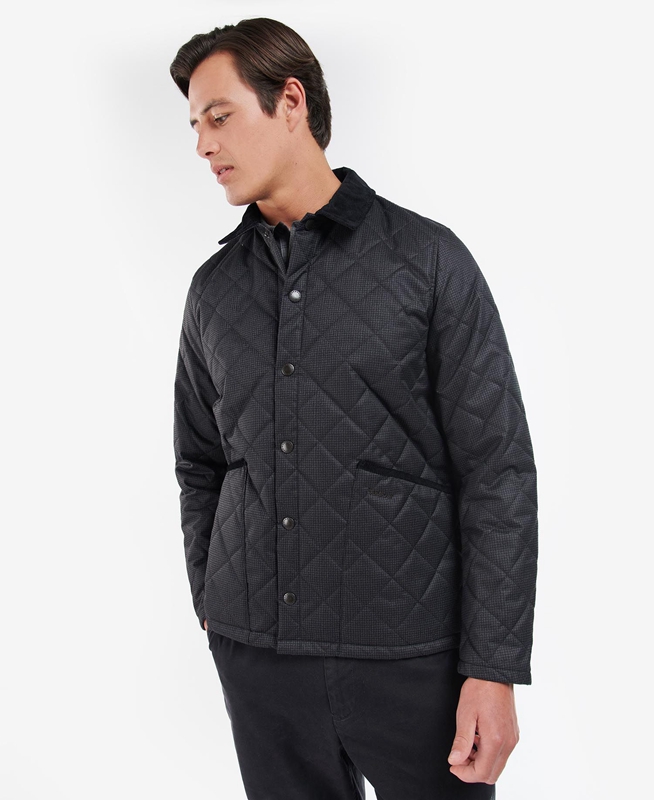 Men's Barbour Checked Heron Quilted Jackets Black | KWCT-78046