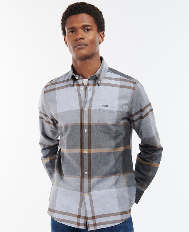 Men's Barbour Dunoon Taillored Shirts Grey | LMPK-39265