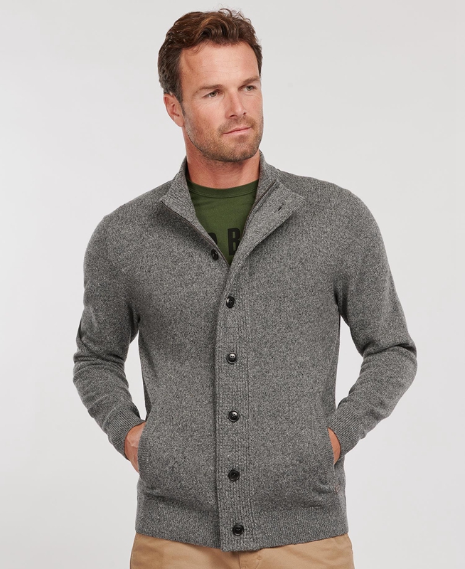 Men's Barbour Essential Cardigan Tisbury Zip Through Sweaters Grey | VHLJ-63950