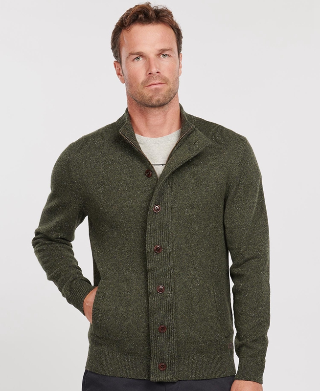 Men's Barbour Essential Cardigan Tisbury Zip Through Sweaters Green | YKXN-62783