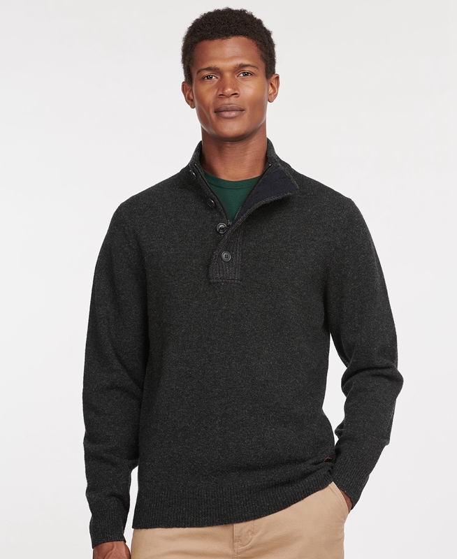 Men's Barbour Essential Patch Half Zip Sweaters Black | NBMV-18324