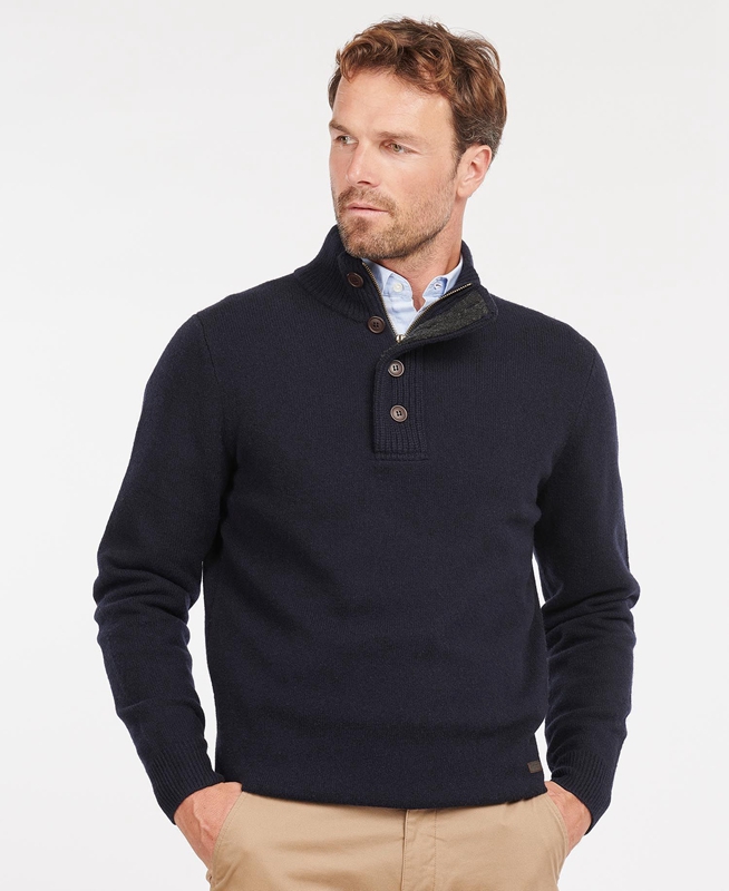 Men's Barbour Essential Patch Half Zip Sweaters Navy | XYWZ-37928