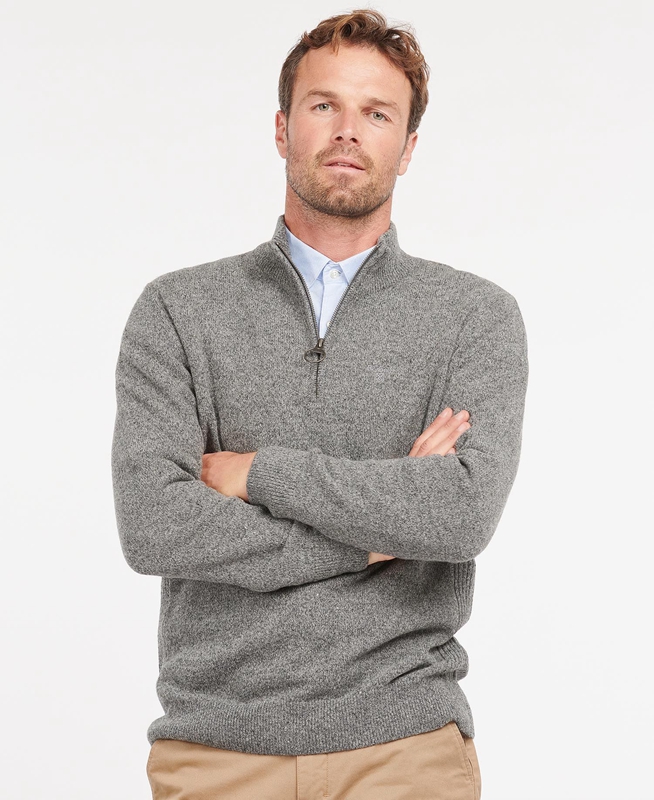 Men's Barbour Essential Tisbury Half Zip Sweaters Grey | HRYW-74203