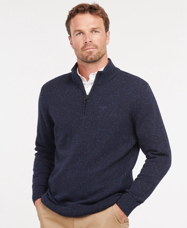 Men's Barbour Essential Tisbury Half Zip Sweaters Navy | NFMD-57210