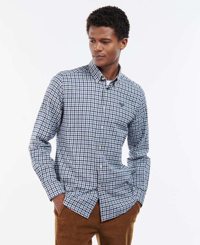 Men's Barbour Finkle Tailored Shirts Blue | BKVI-52396