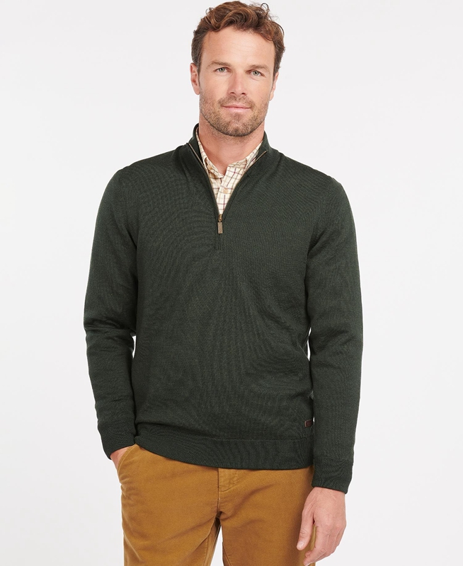 Men's Barbour Gamlan Half Zip Sweaters Green | XBYH-68375