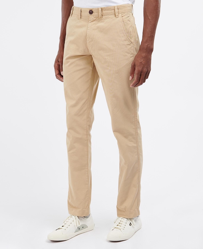 Men's Barbour Glendale Chino Pants Beige | DPWZ-17062