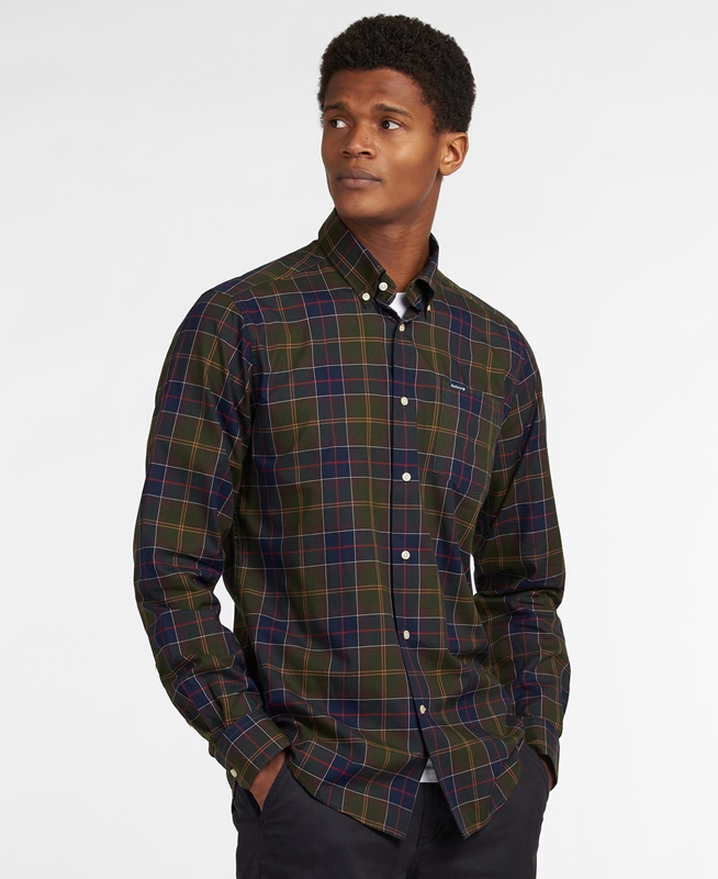 Men's Barbour Hemd Wetheram Tailored Shirts Olive | WMER-51834