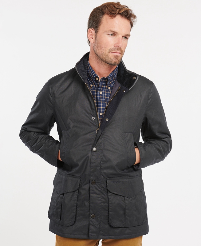 Men's Barbour Hereford Waxed Jackets Blue | AHMN-21756