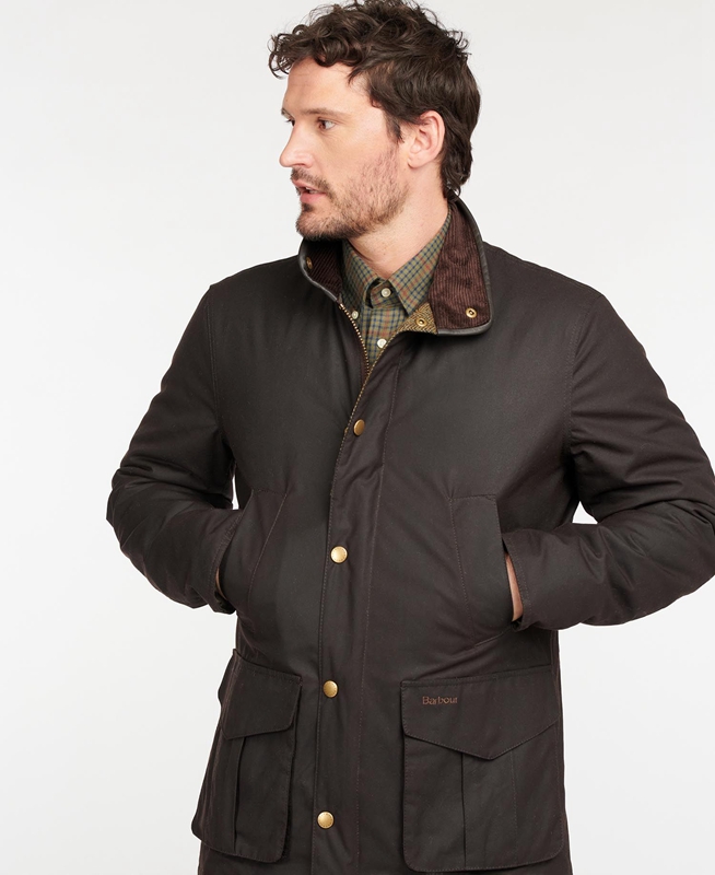 Men's Barbour Hereford Waxed Jackets Brown | DQSZ-30978