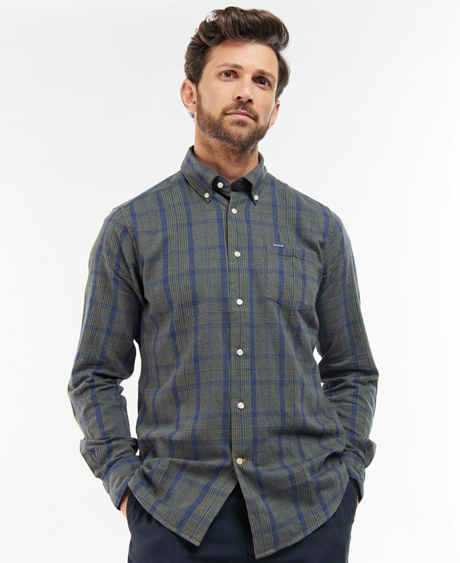 Men's Barbour Inverbeg Tailored Shirts Grey | TWIU-16254