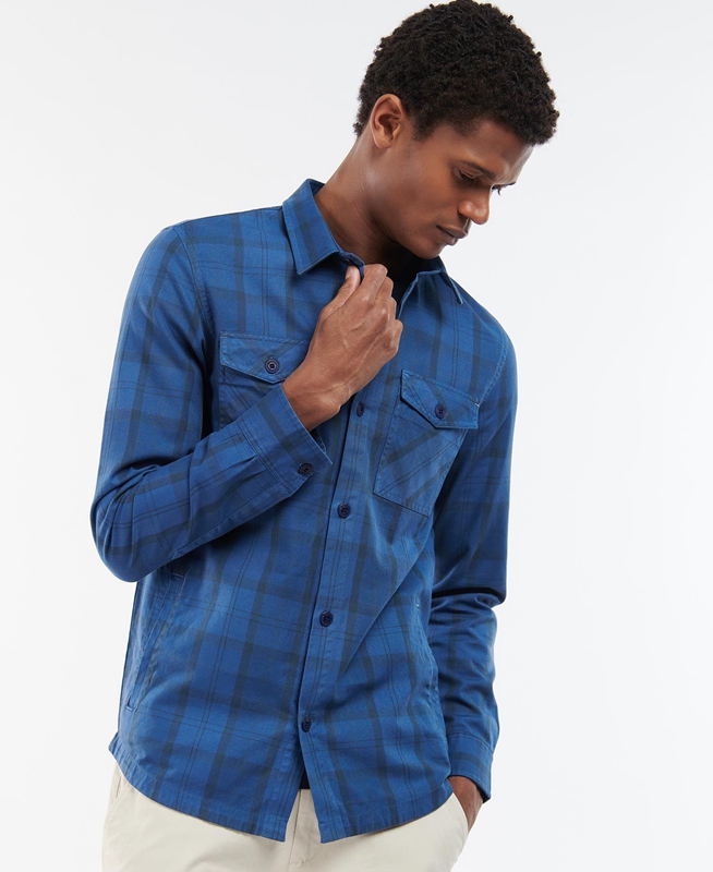 Men's Barbour Overdyed Cannich Overshirt Shirts Blue | XTPO-09568