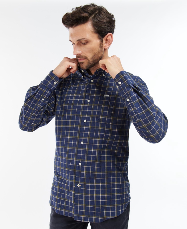 Men's Barbour Pelton Regular Shirts Navy | PYSJ-61593