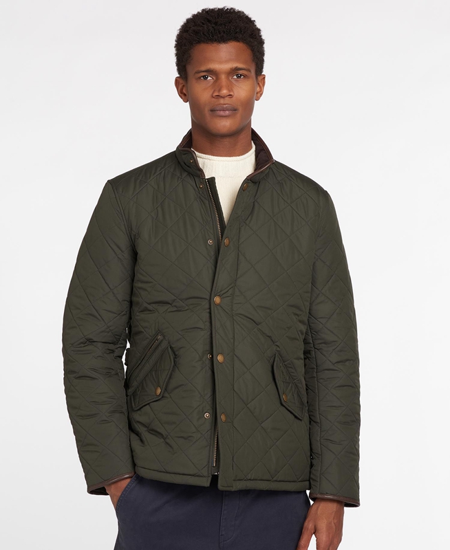 Men's Barbour Powell Quilted Jackets Olive | MXIS-96350