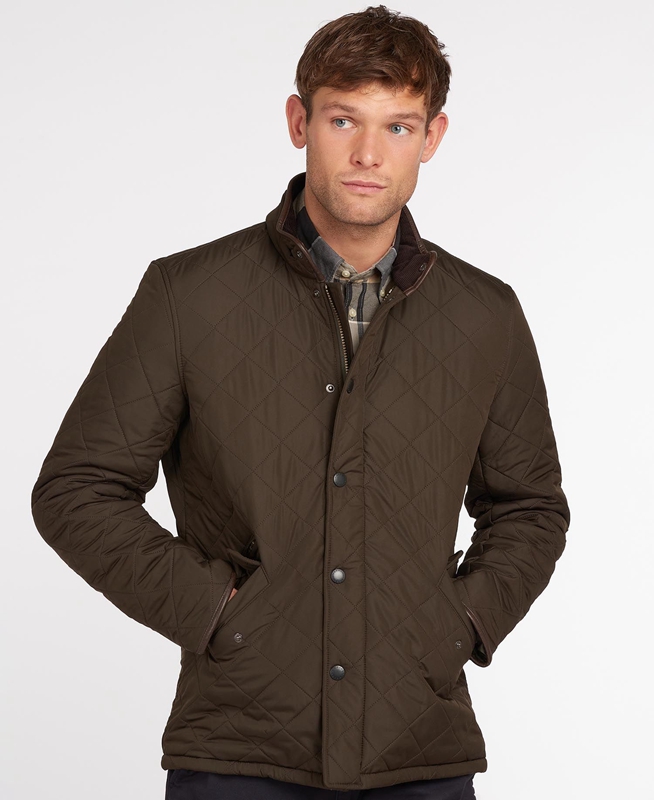 Men's Barbour Powell Quilted Jackets Olive | WNKA-61590