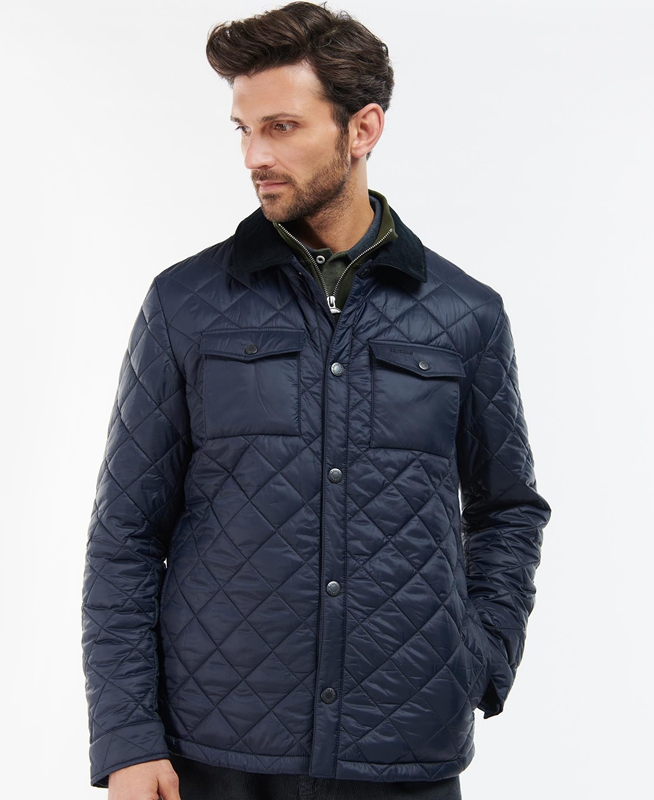 Men's Barbour Shirt Quilted Jackets Navy | CERG-73508