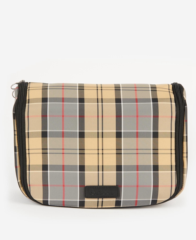 Men's Barbour Tartan Hanging Washbag Bags Beige | RXDY-50196