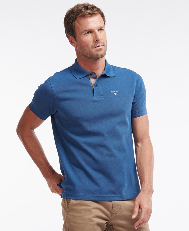 Men's Barbour Tartanshirt Pique Polo shirts Blue | NKOT-70248