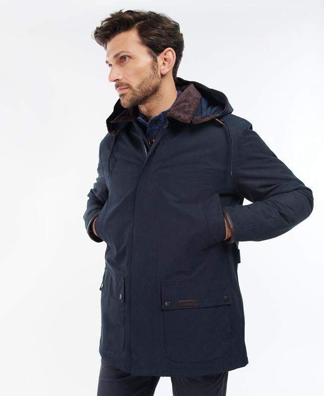 Men's Barbour Wallace Waterproof Jackets Navy | BUTK-49816