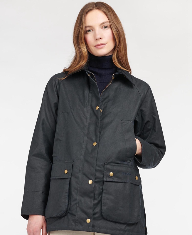 Women's Barbour Acorn Waxed Cotton Waxed Jackets Blue | NACZ-38416