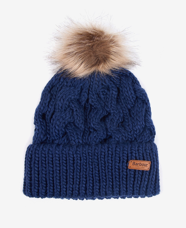 Women's Barbour Beanie Penshaw Cable Hats Blue | EQVC-34752