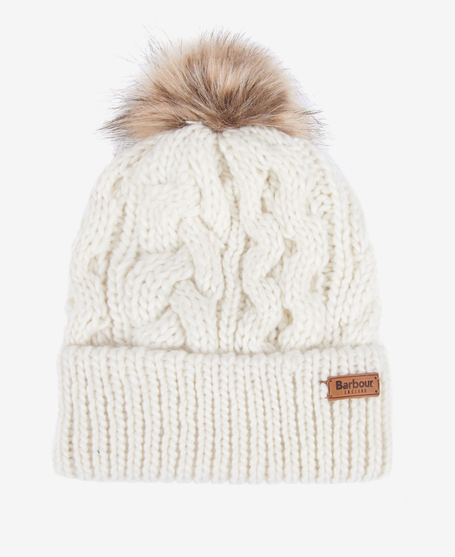 Women's Barbour Beanie Penshaw Cable Hats White | LRDA-61250