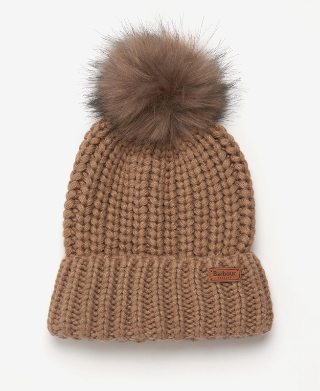 Women's Barbour Beanie Saltburn Hats Beige | DZEN-92471