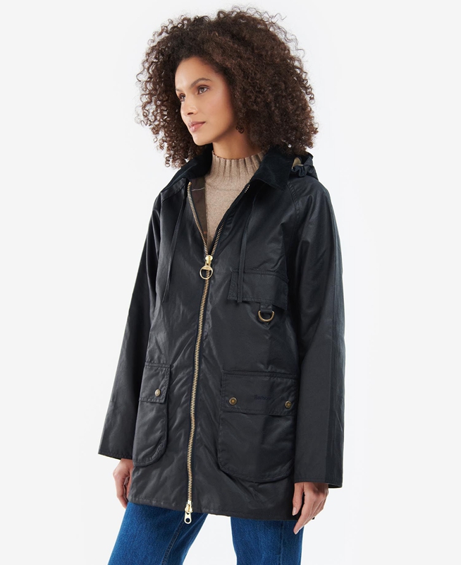 Women's Barbour Highclere Waxed Jackets Black | SEMX-83561