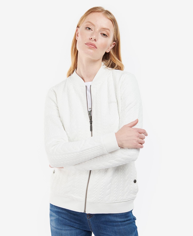 Women's Barbour Kelsey Zip Sweatshirts White | QWKT-84750