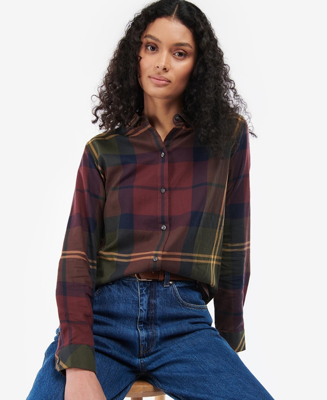 Women's Barbour Moorland Shirts Burgundy | OYQK-39470