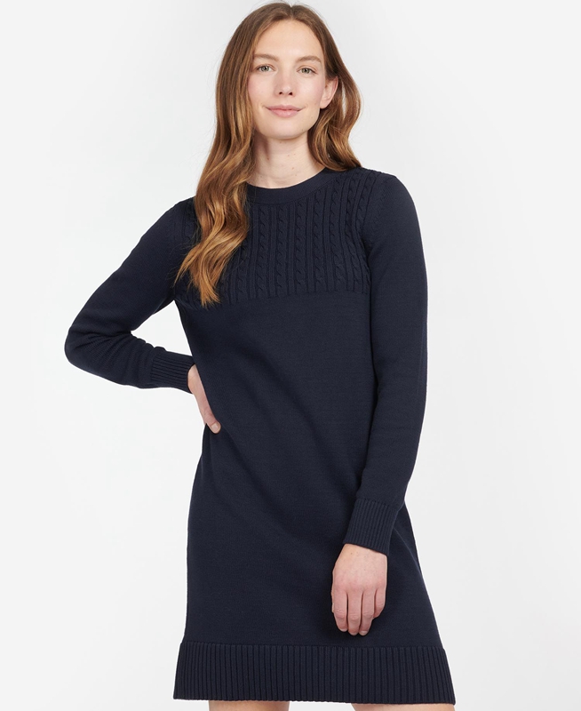 Women's Barbour Stitch Guernsey Dress Navy | OTPU-61359