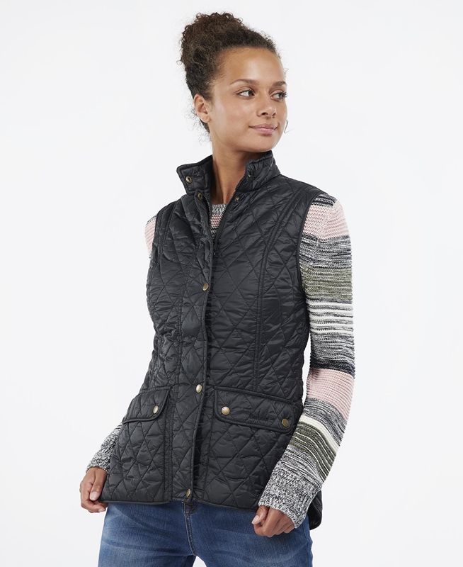 Women's Barbour Weste Otterburn Vest Black | KEAT-01839