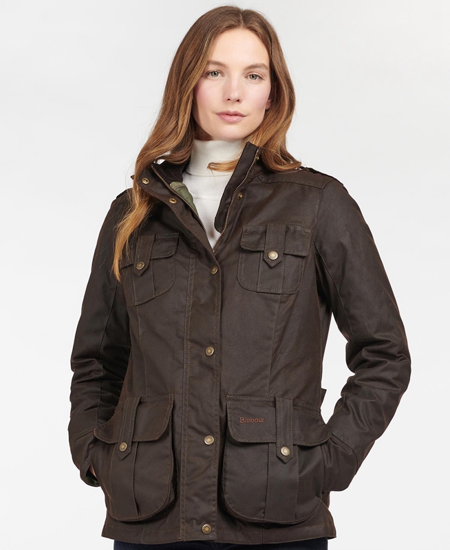 Women's Barbour Winter Defence Waxed Jackets Brown | ISNC-61240