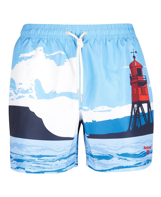 Men's Barbour Beacon Print Swim Pants Blue | CSBD-20973