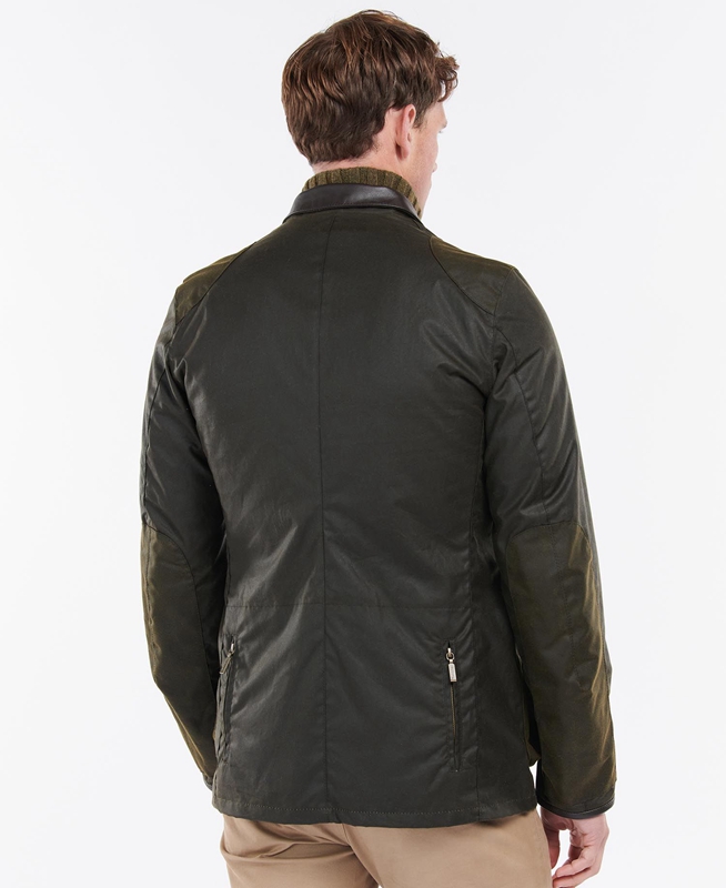 Men's Barbour Beacon Sports Waxed Jackets Olive | AQWN-71302