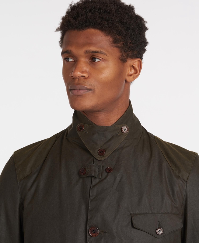 Men's Barbour Beacon Sports Waxed Jackets Olive | AQWN-71302