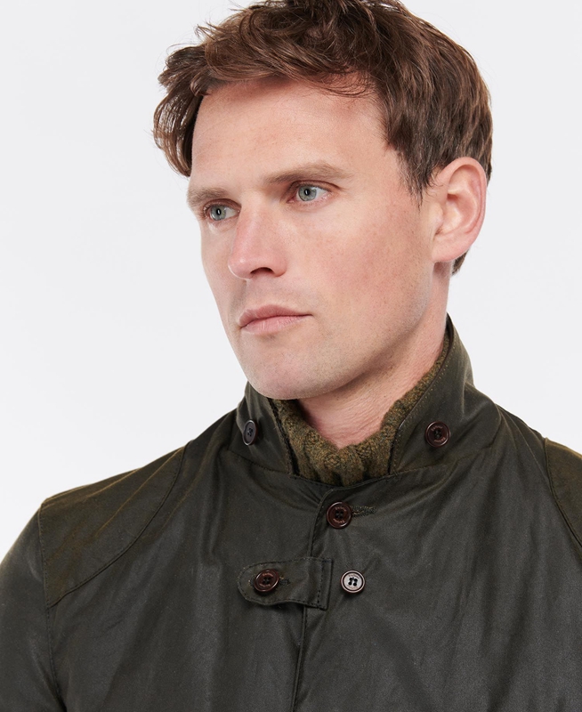 Men's Barbour Beacon Sports Waxed Jackets Olive | AQWN-71302