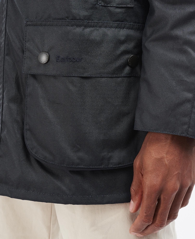 Men's Barbour Beausby Waxed Jackets Navy | MJZN-40129