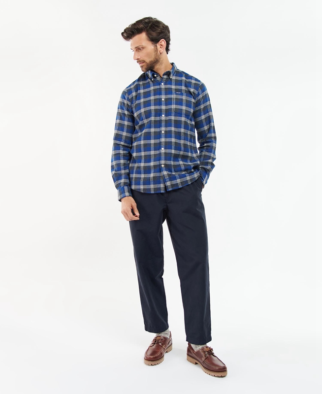 Men's Barbour Brockwell Tailored Fit Shirts Blue | YGWV-58769