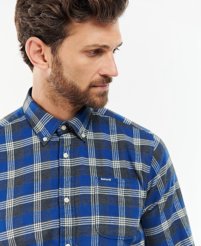 Men's Barbour Brockwell Tailored Fit Shirts Blue | YGWV-58769