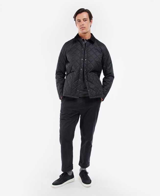 Men's Barbour Checked Heron Quilted Jackets Black | KWCT-78046