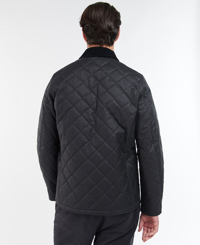 Men's Barbour Checked Heron Quilted Jackets Black | KWCT-78046