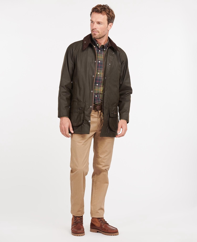 Men's Barbour Classic Beaufort® Waxed Jackets Olive | TDRX-69234