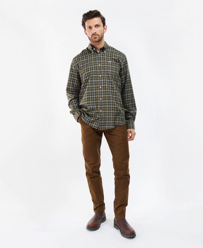 Men's Barbour Coll Thermo Shirts Olive | URTE-24105