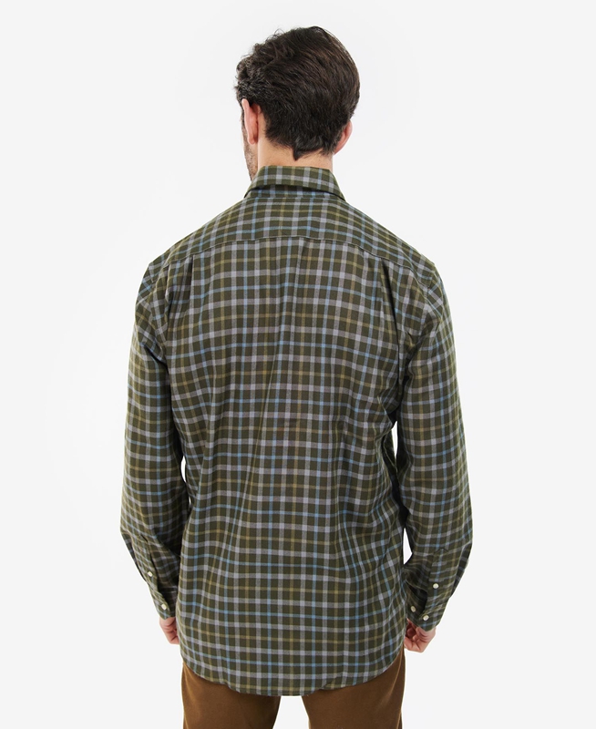 Men's Barbour Coll Thermo Shirts Olive | URTE-24105