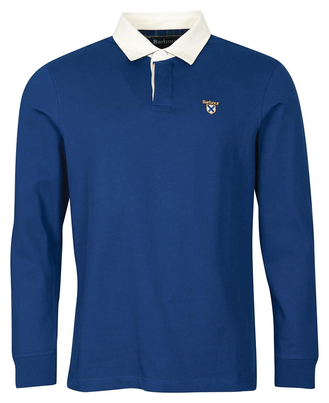 Men's Barbour Crest Rugby Top Polo shirts Blue | VCUL-92314